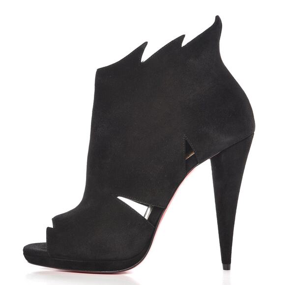 Christian Louboutin NIB Black Suede Cutout Flame Platform Heels Ankle Booties - Picture 2 of 8